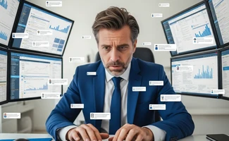 Profesional gestionando varios expedientes digitales en pantallas, representando el control de notificaciones electrónicas en un despacho.