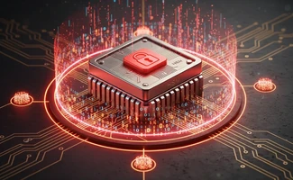 Chip digital rodeado de circuitos de seguridad, simbolizando una cámara acorazada tecnológica para certificados digitales.