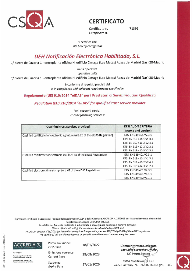 Certificado eIDAS de DEH Online
